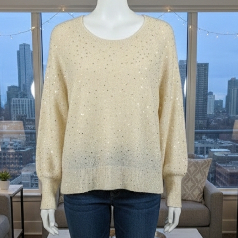 NWT LC Lauren Conrad Cream Sequin Sweater Size XXL